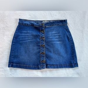 Juniors mini denim button down skirt